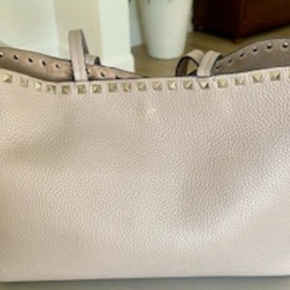 Valentino Rockstud Vitelo Taupe Leather Tote Bag